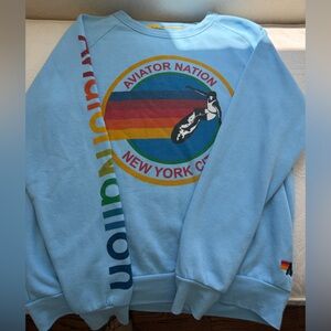Aviator Nation Light Blue Retro Rainbow Diver Sweatshirt